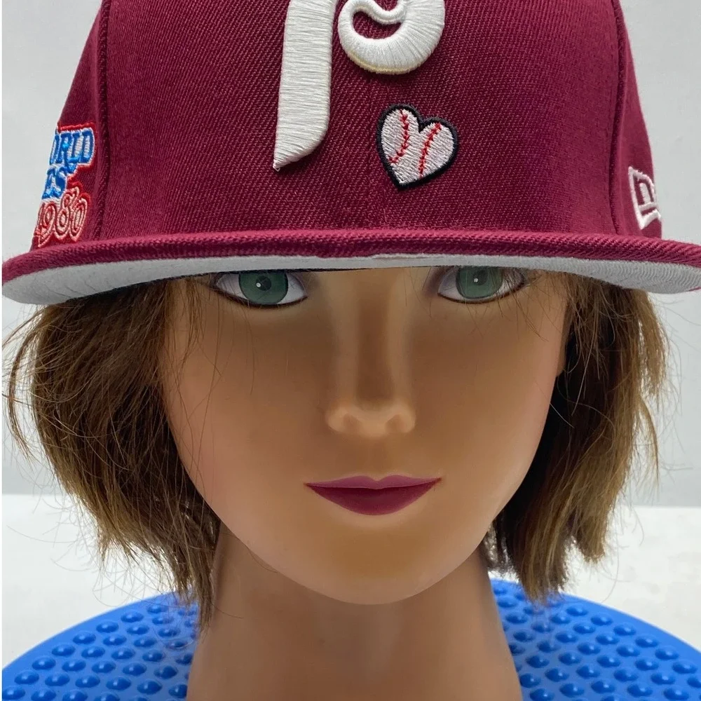 New Era Philadelphia Phillies MLB Fitted Hat Cap Maroon World Series Love Hustle